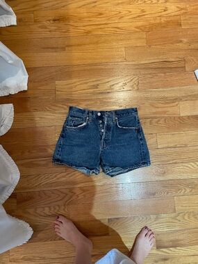 Agolde Dark Blue High-Rise Button-Fly Jean Shorts